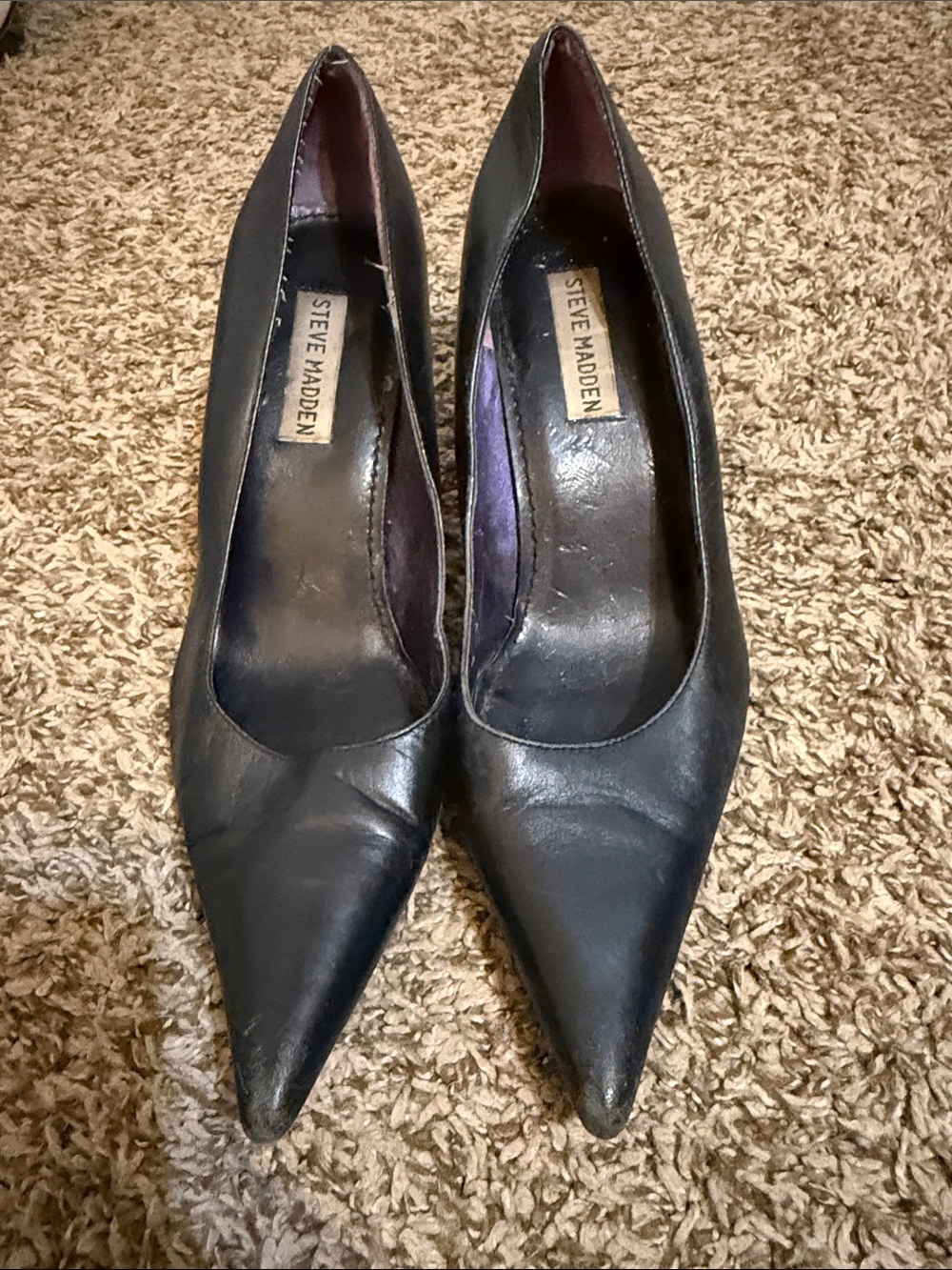 Steve Madden Black Pointed-Toe Leather Pumps
